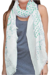 Mint Polka Dot Paisley Fringe Scarf