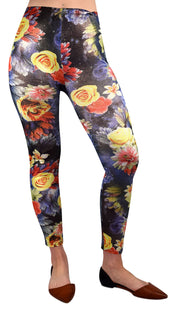 Women Stretch Sparkly Floral Design Vintage Leggings Tight Pants