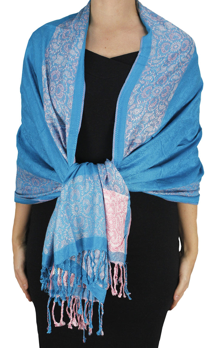 Paisley Floral Border Reversible Pashmina Shawl