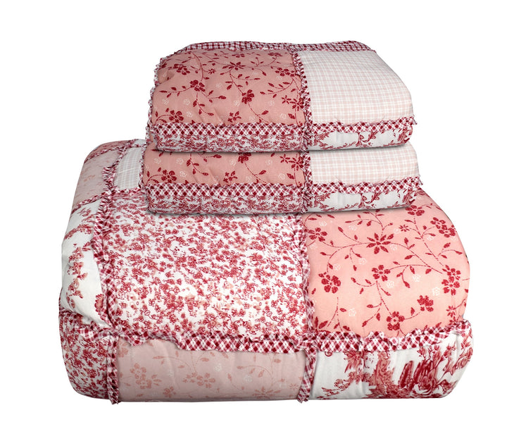 Couture Home Collection Printed Floral Patterned Patchwork Quilt Comforter Set with Pillow Cases