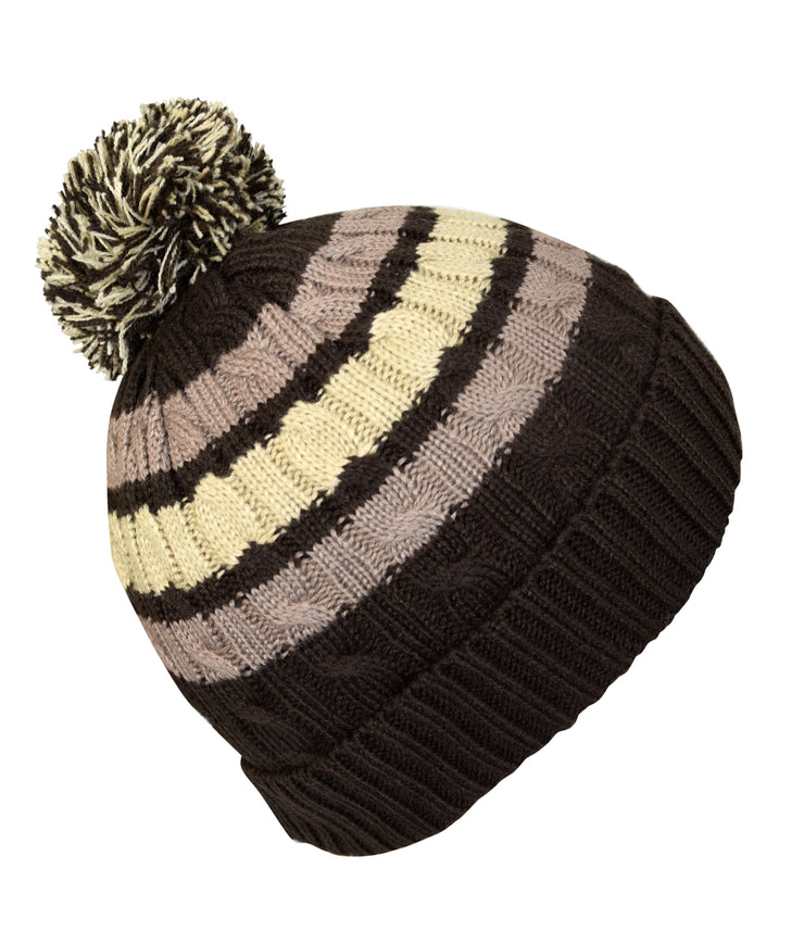 Classic Warm Adorable Kids Striped Cable Knit Winter Pom Pom Hat - Blue