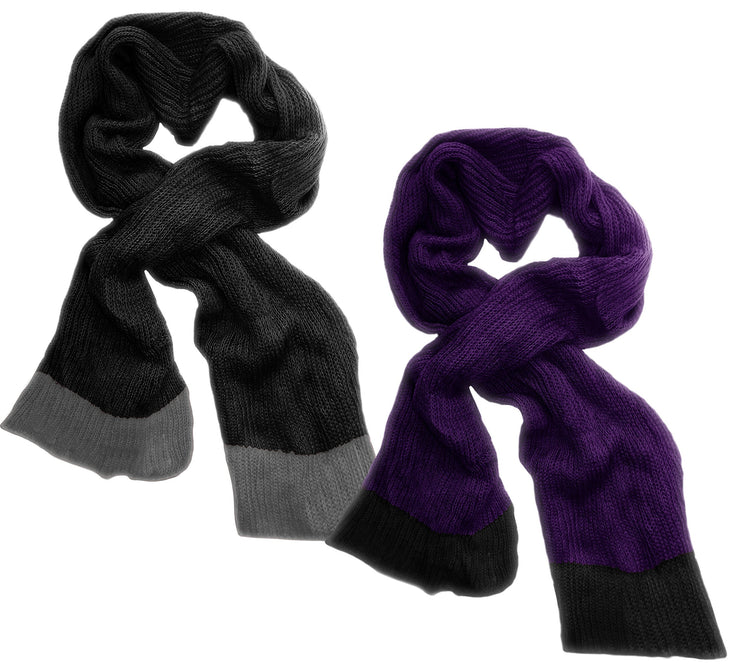Black/Grey & Purple/Black Peach Couture Loose Border Hand Knit Warm Scarf