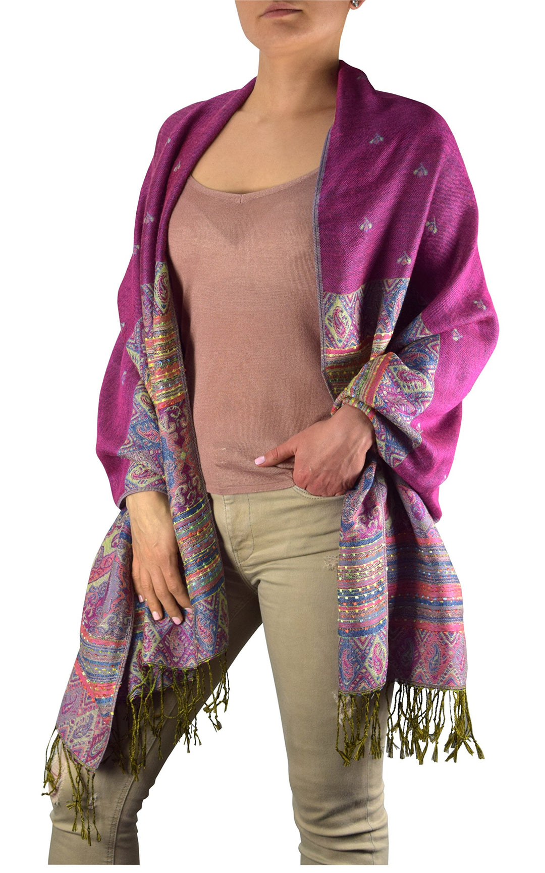 Tribal Border Reversible Bohemian Pashmina Shawl