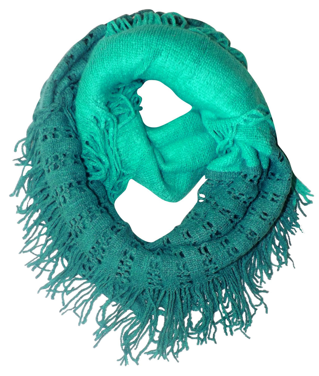 Teal Square Peach Couture Warm Bohemian Crochet Hand Knitted Fringe Infinity Loop Scarf Wrap