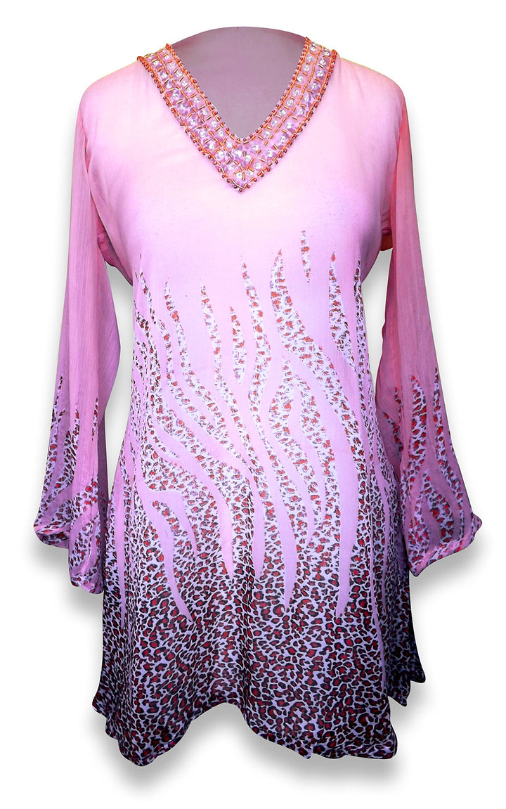 Peach Couture Sheer Multi Print Drape Bathing Suit Cover Up Tunic Top Swim Dress