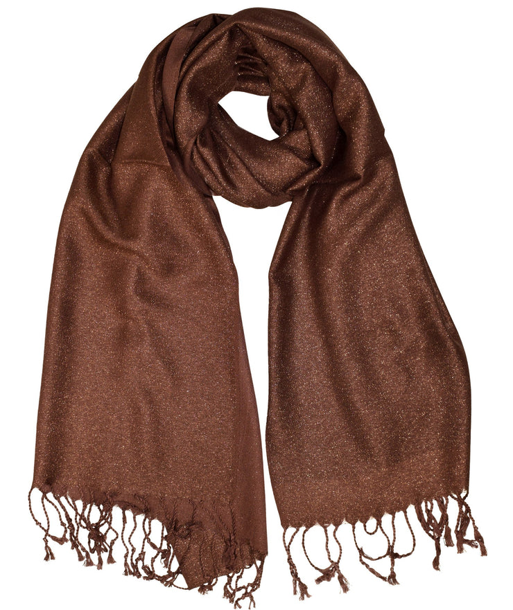 Brown Princess Shimmer Scarf Pashmina Shawl with Fringes