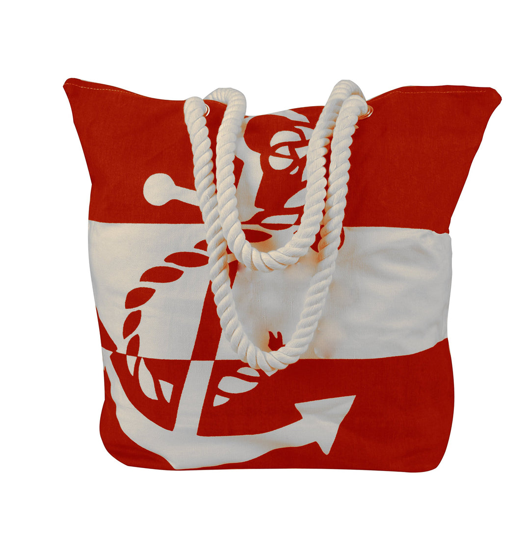 Anchor Print Cotton Canvas Beach Tote
