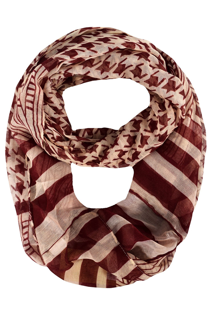 Red & Cream Light Tribal and Striped Houndstooth Sheer Infinity Loop Scarf