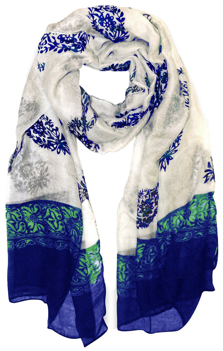 Blue and Green Peach Couture All Season Tribal Flower graphic print Paisley Lightweight Scarf