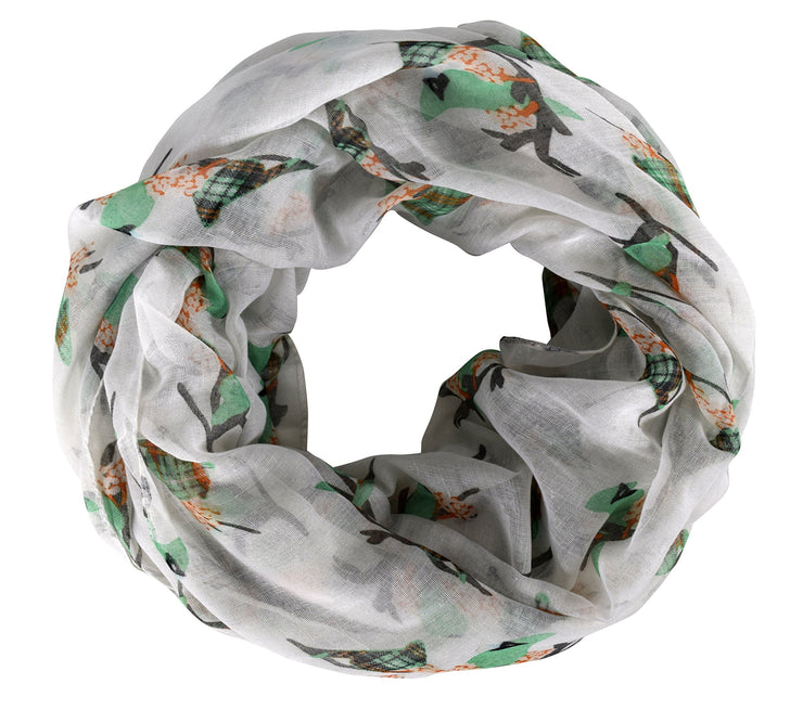 White/Mint Womens Lovely Two Toned Multicolor Plaid Bird Print Infinity Scarf