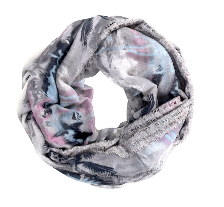 Tropical Print Double Layer Infinity Loop Circle Scarf Grey