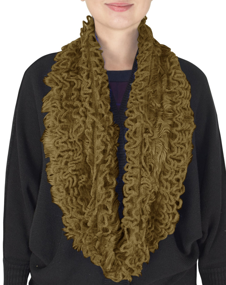 Warm Taupe Peach Couture Super Warm Ultra Thick Plush Stretchy Ruffled Infinity Loop Scarf