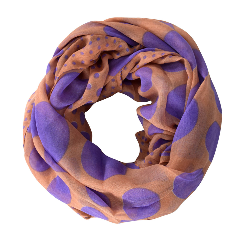 Vibrant vintage multicolored spotty polka dot infinity loop scarf for women.