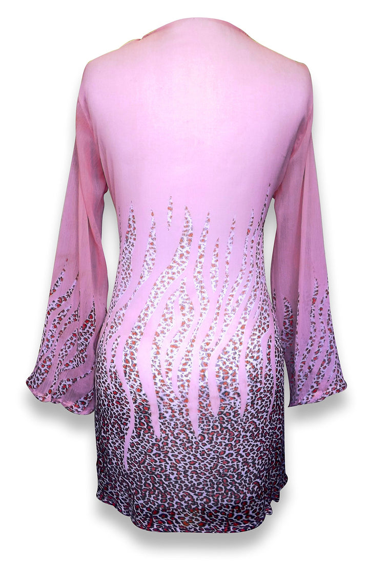 Peach Couture Sheer Multi Print Drape Bathing Suit Cover Up Tunic Top Swim Dress