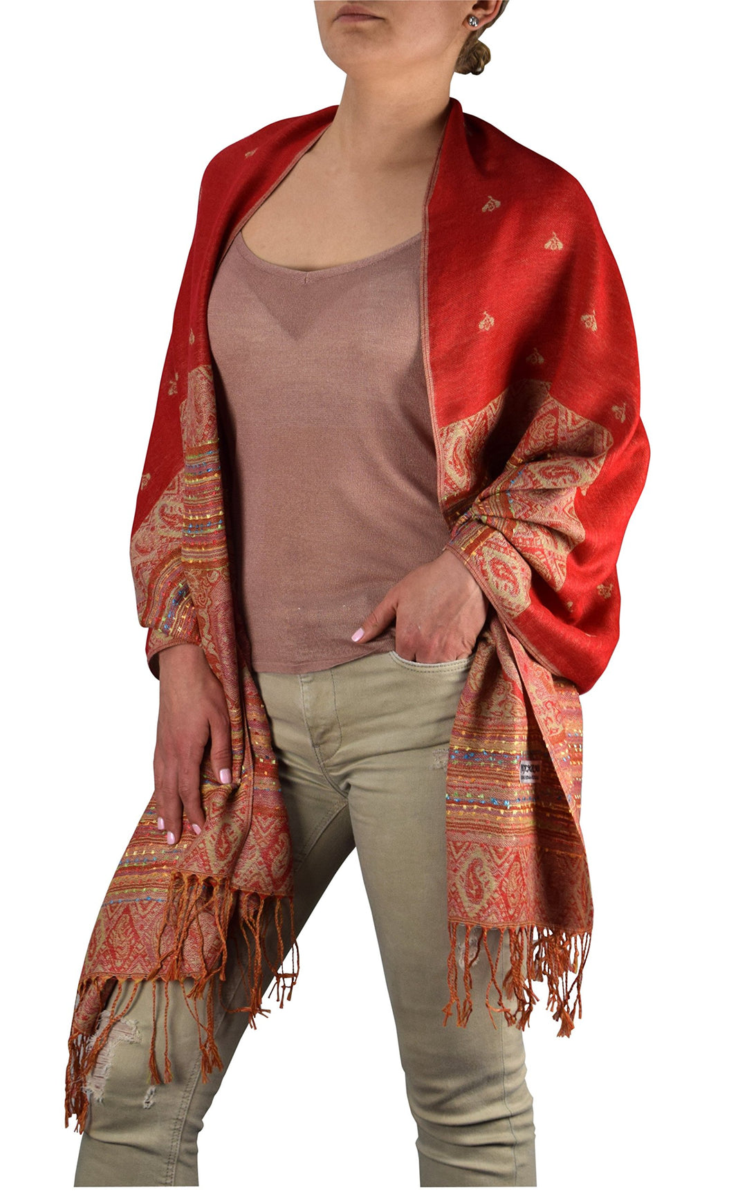 Tribal Border Reversible Bohemian Pashmina Shawl