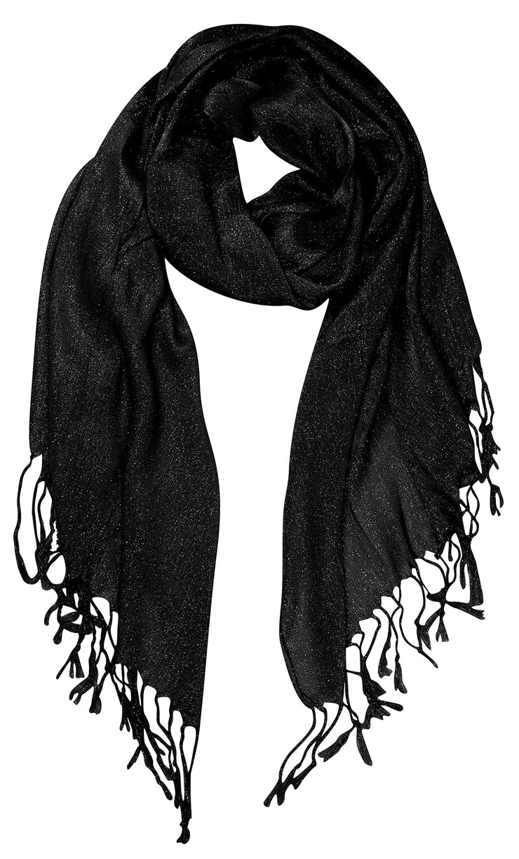 Black Peach Couture Beautiful Princess Shimmer Sparkle Lightweight Sheer Fringe Scarf