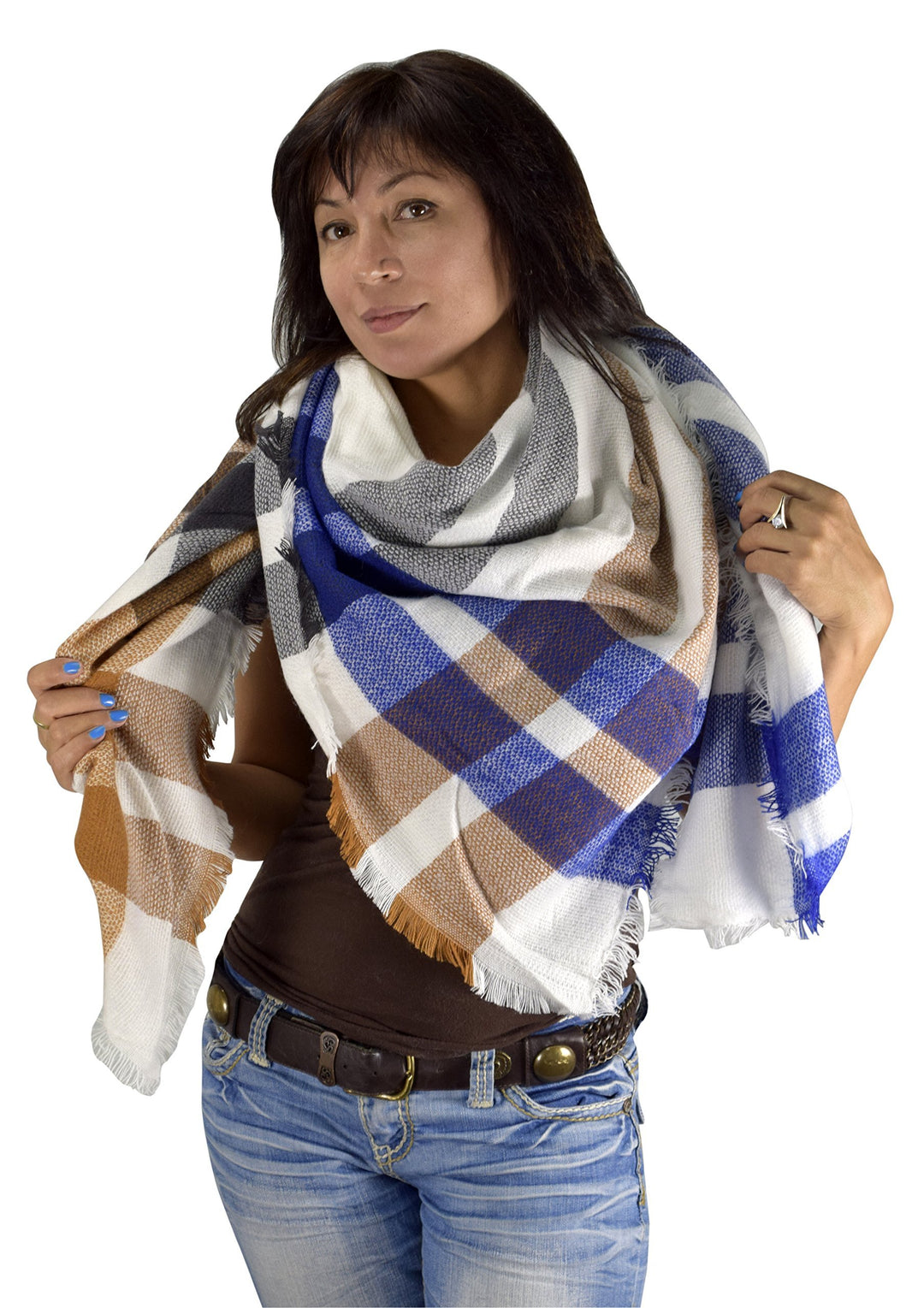 B0993-Plaid-Blanket-Scarf-BluTan-AC