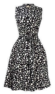 Peach Couture Navy Polka Dot Vintage Retro Button Up Party Dress with Belt