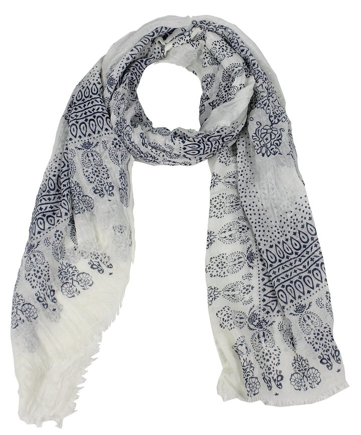 Blue Henna Paisley Fringe Scarf