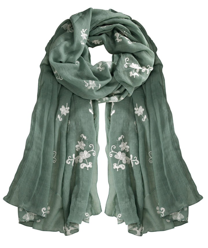 Floral Embroidered Summer Shawl Scarf