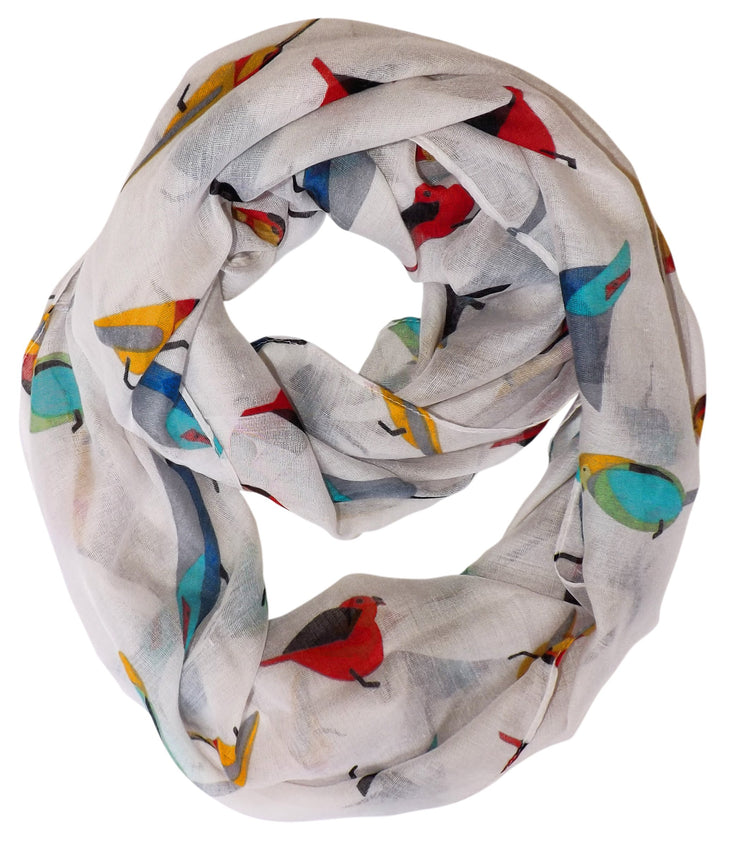 White Pretty Vintage Finch Bird All-Over Print Light Sheer Scarf