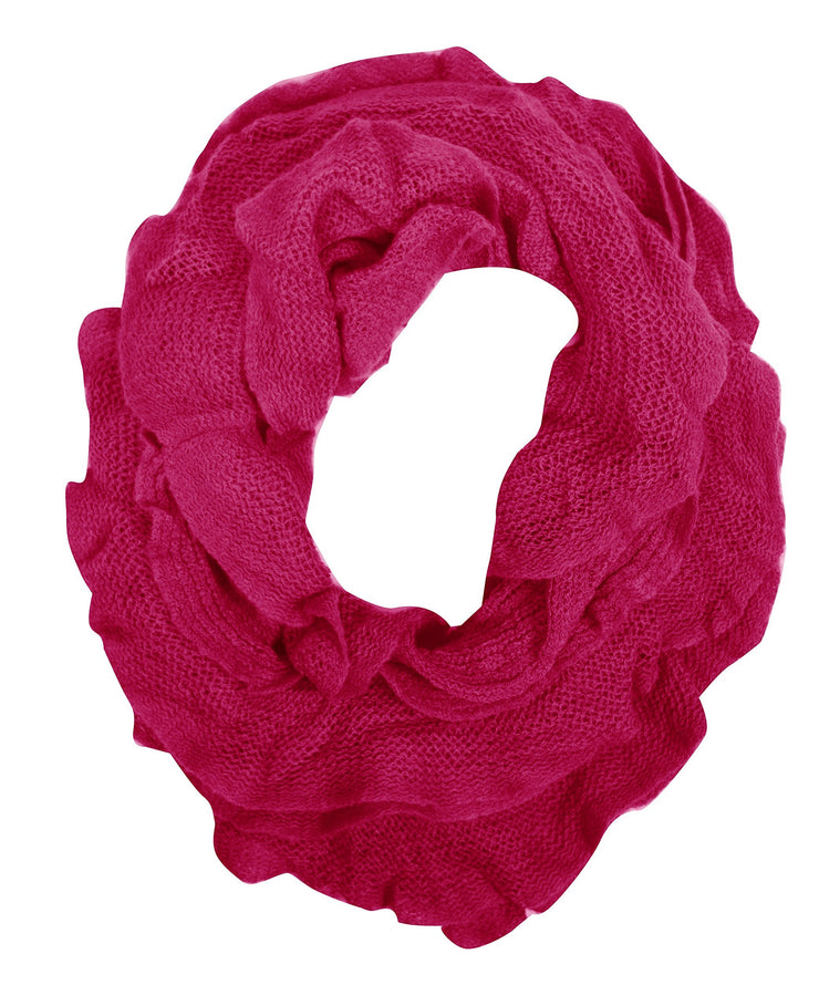 Magenta Peach Couture Trendy Solid Color Ruffle Edge Knitted Stretch Infinity Loop Scarf