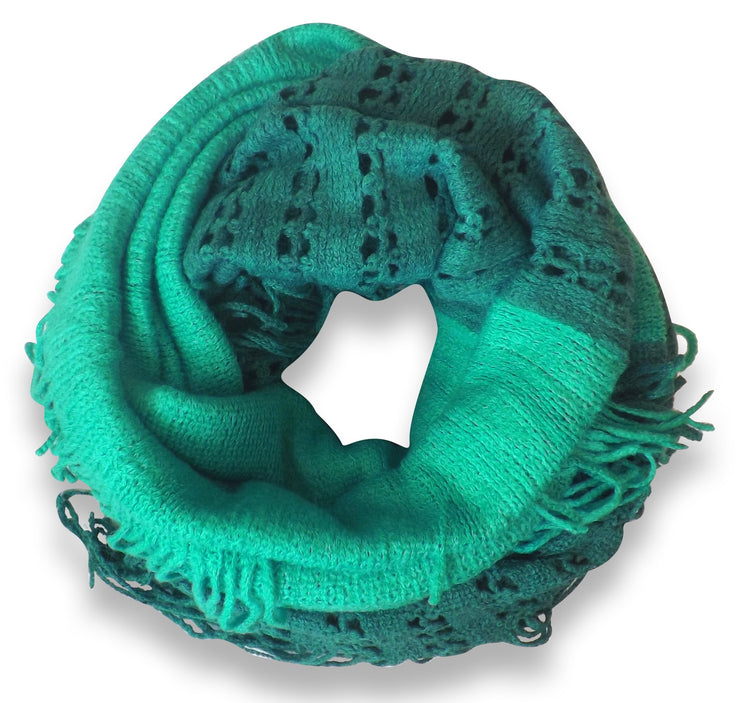 Mint Mix Warm Crochet Hand Knitted Fringe Infinity Loop Scarf Wrap