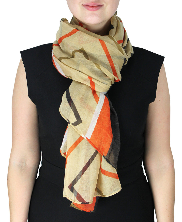 Brown and Orange Fun Sheer Multicolored Striped Chevron Design Scarf/wrap w/Colorful Border