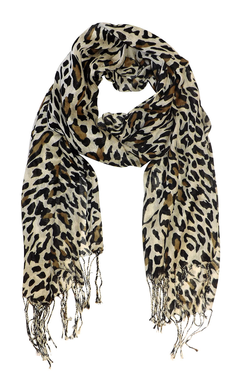 Tan Peach Couture Beautiful Soft and Silky Leopard Print Pashmina Shawl Scarves