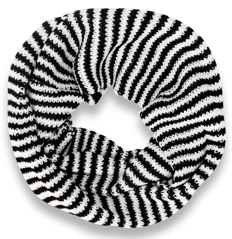 Warm Knitted Soft Light Striped Infinity Loop Scarf White and Black