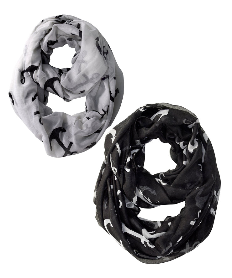 Black and White Peach Couture All season Infinity Loop Scarves Bold Anchor Print Scarf