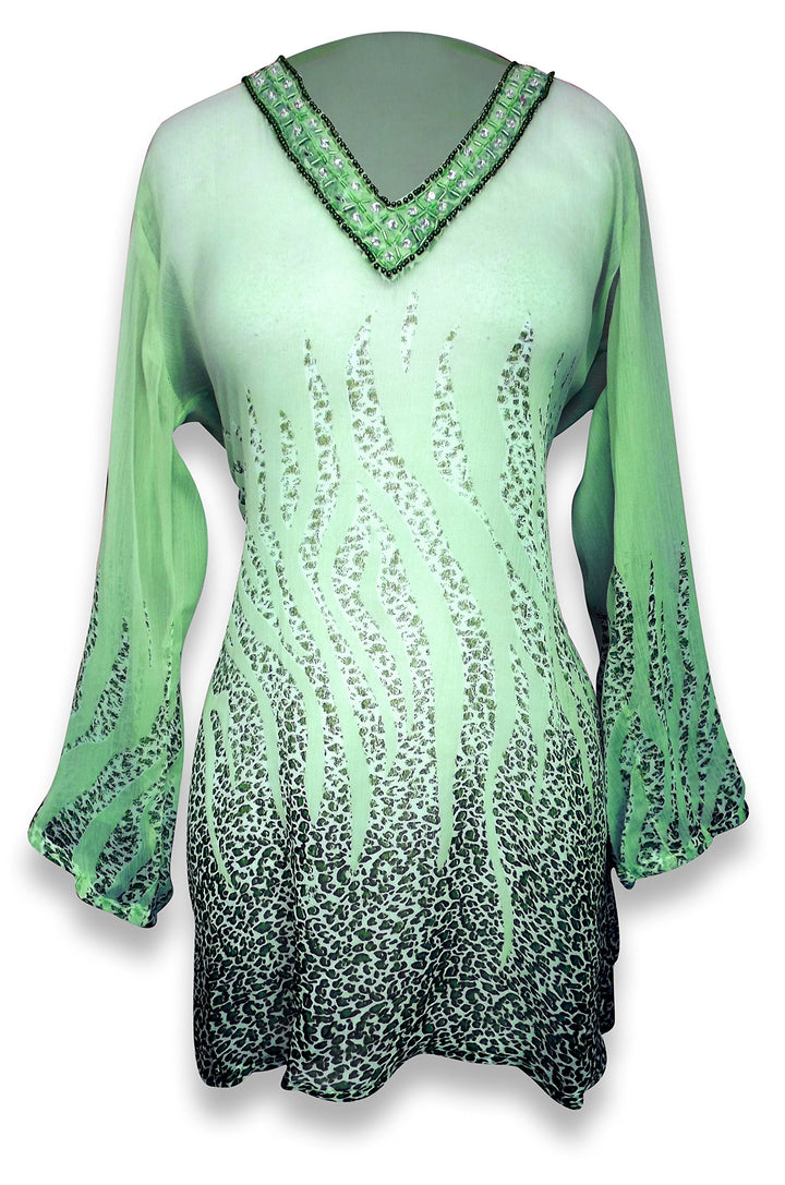 Peach Couture Sheer Multi Print Drape Bathing Suit Cover Up Tunic Top Swim Dress