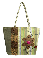 Floral Jute Handbags Multipurpose Shoulder Bags Purse