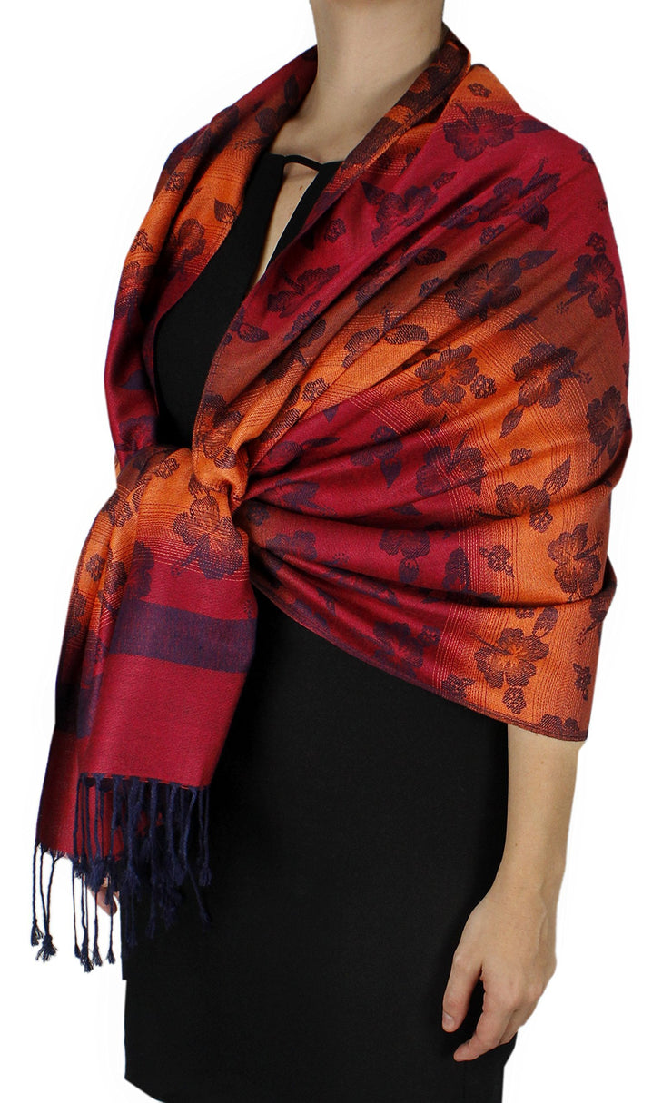 Pansy Wine Peach Couture Rainbow Silky Tropical Colorful Exotic Pashmina Wrap Shawl Scarf