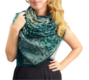 Thick 4 Ply Blanket Scarf Reversible Paisley Pashmina Thick Scarf Wrap Shawl Forest Green/Tan