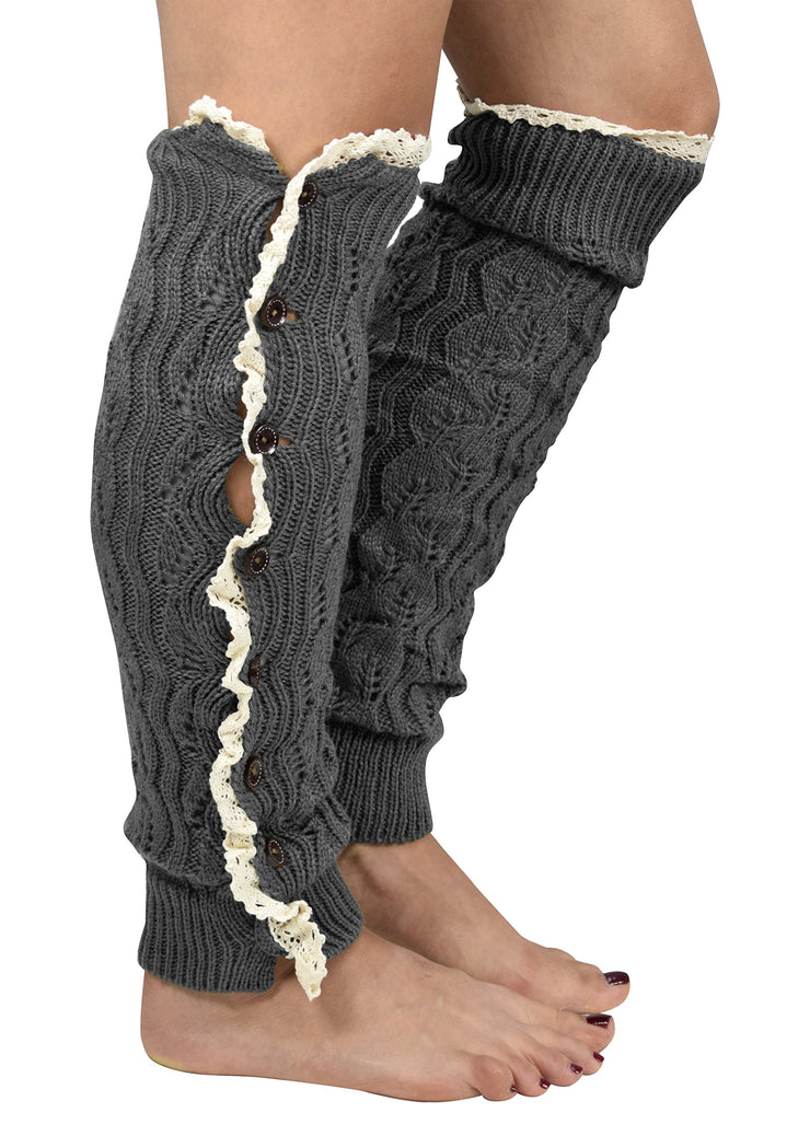 Womens Knitted Crochet Ribbed Cable Knit Long Leg Warmers