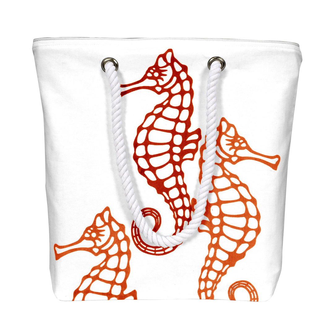 Seahorse Design Cotton Canvas Beach Tote