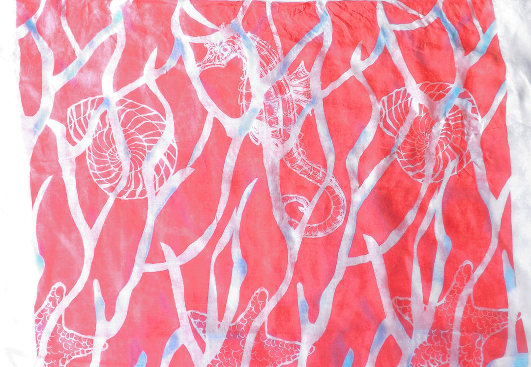 Peach Couture All Season's Nautical Shell Seahorse design Light Fringe Shawl Scarf