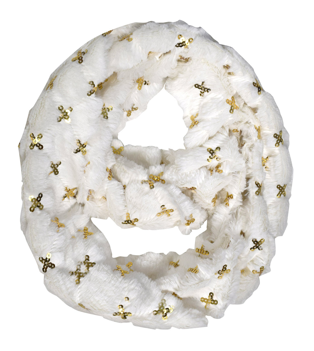 White 06 Faux fur Solid Color Plush Cowl Collar Infinity Loop Scarf