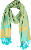 Teal/Gold Peach Couture Elegant Vintage Two Color Jacquard Paisley Pashmina Shawl Wrap