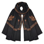 Exquisite Hand Embroidered Oversized Wool Pashmina Black