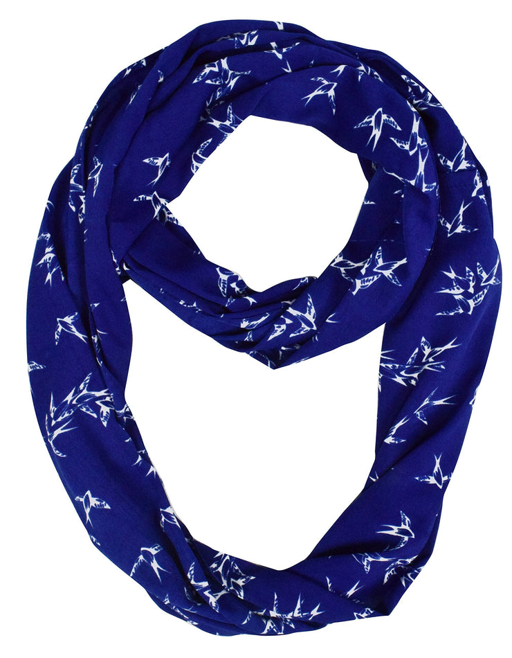 Royal Blue Sheer Bird Print Scarves For Women Infinity Scarf Circle Loops