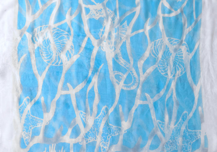 Peach Couture All Season's Nautical Shell Seahorse design Light Fringe Shawl Scarf