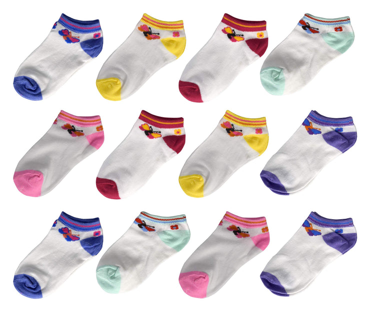 12 Pairs Comfy Fun Colors Toddler Girls Kids Low Cut Ankle Socks No Show Pack (2-4 Years)