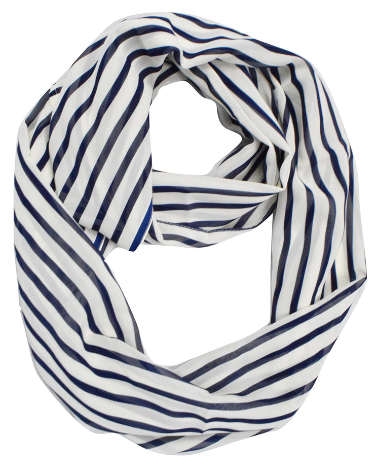 Navy/White Peach Couture Sassy Stripes Vintage Style Multi Color Light Infinity Loop Scarf