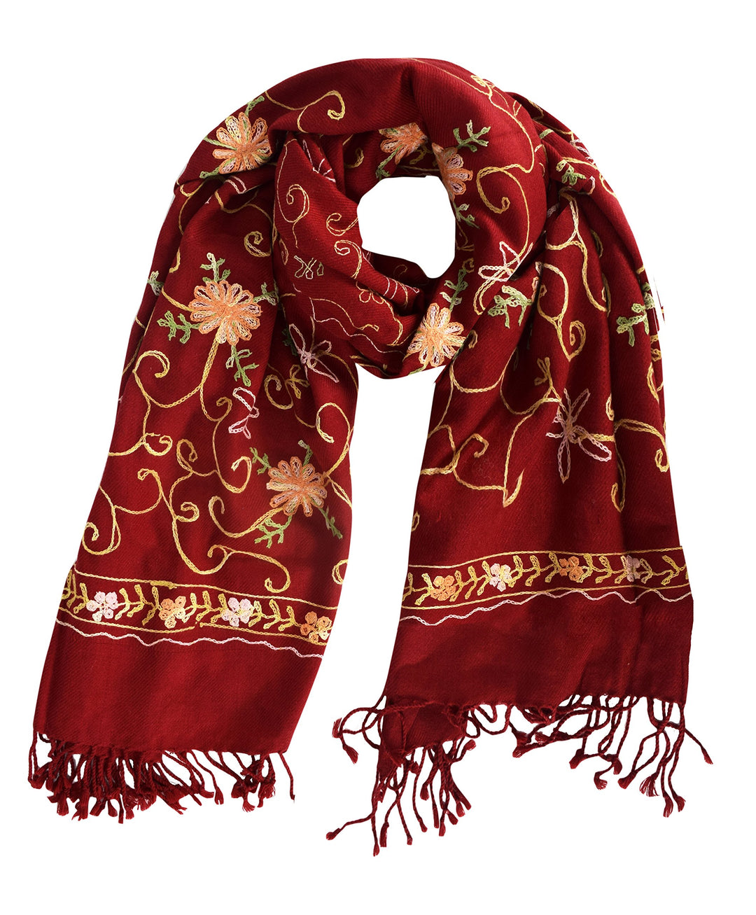 Embroidered Flower Wool Pashmina Shawl
