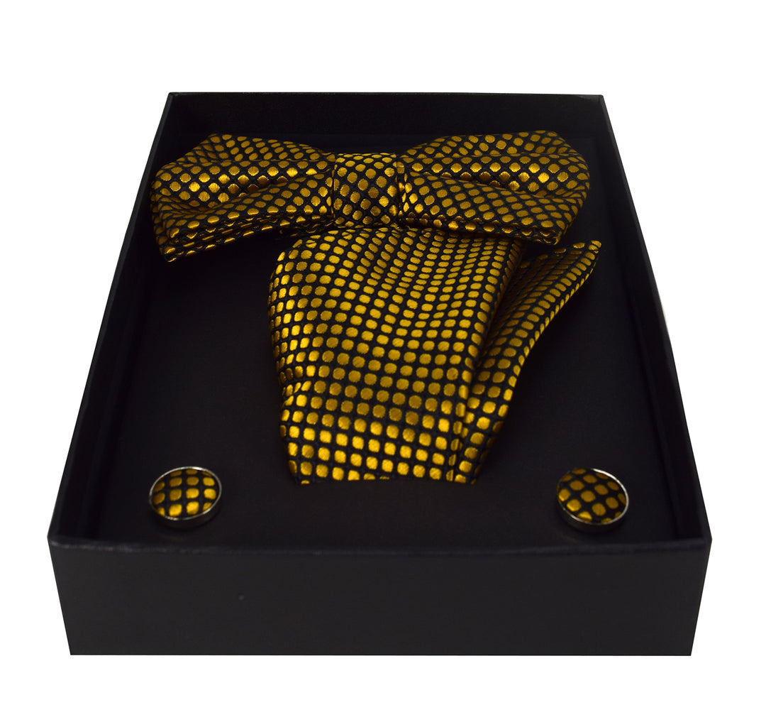 Mens Pre-tied Adjustable Tuxedo Bow Tie Cufflinks Pocket Square Set