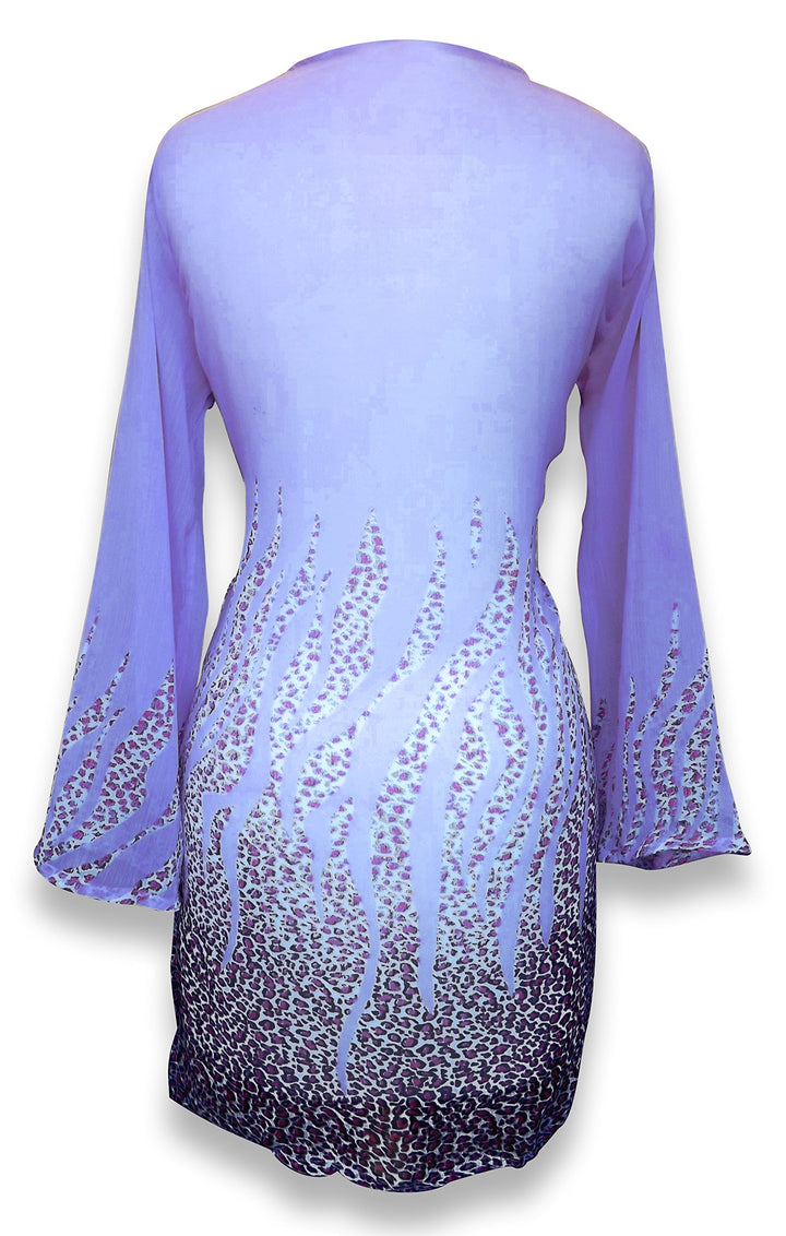 Peach Couture Sheer Multi Print Drape Bathing Suit Cover Up Tunic Top Swim Dress