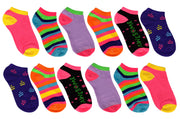 Kids Girls 12 Pack Low Cut Ankle No Show Socks Size 4-6 (Ages 7 to 12)