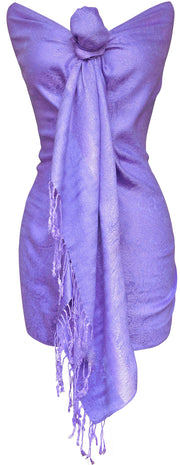 Double Layer Hues of Purple Jacquard Paisley Pashmina Feel Shawl Light Purple